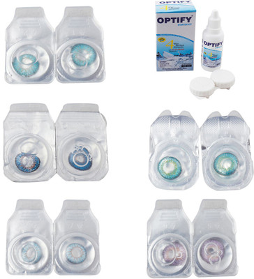 

Optify Combo Pack Monthly Color Contact Lens With Solution Monthly Contact Lens(0, Aqua-Blue-Sea Blue-Green Turquoise-Violet, Pack of 5)