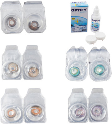 

Optify Combo Pack Monthly Color Contact Lens With Solution Monthly Contact Lens(0, Brown-Gold-Honey-Green Turquoise-Violet, Pack of 5)