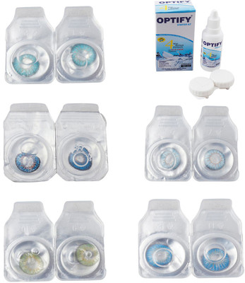 

Optify Combo Pack Monthly Color Contact Lens With Solution Monthly Contact Lens(0, Aqua-Blue-Green-Sea Blue-Blue Topaz, Pack of 5)