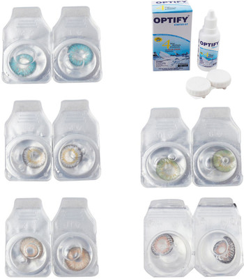 

Optify Combo Pack Monthly Color Contact Lens With Solution Monthly Contact Lens(0, Aqua-Natural Grey-Gold-Green-Grey, Pack of 5)