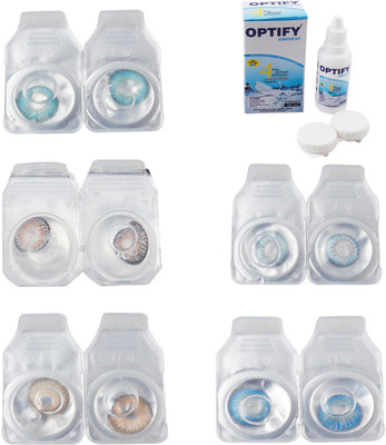 

Optify Combo Pack Monthly Color Contact Lens With Solution Monthly Contact Lens(0, Aqua-Grey-Hazel-Sea Blue-Blue Topaz, Pack of 5)