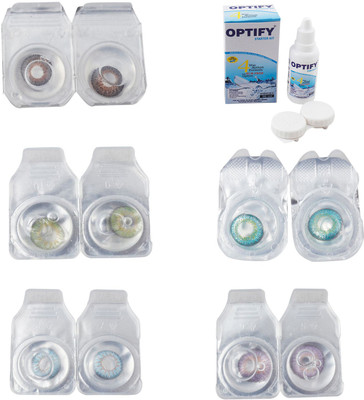 

Optify Combo Pack Monthly Color Contact Lens With Solution Monthly Contact Lens(0, Brown-Green-Sea Blue-Green Turquoise-Violet, Pack of 5)