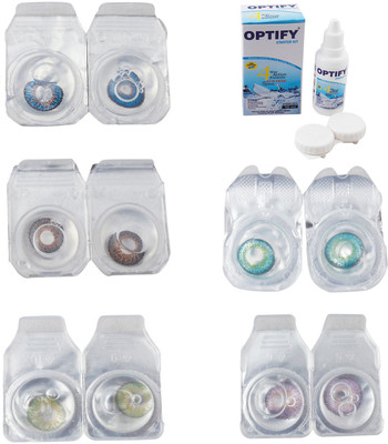 

Optify Combo Pack Monthly Color Contact Lens With Solution Monthly Contact Lens(0, Blue-Brown-Green-Green Turquoise-Violet, Pack of 5)