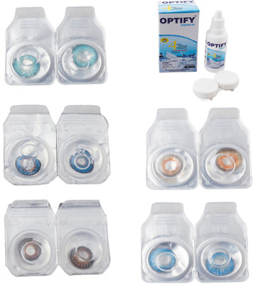 

Optify Combo Pack Monthly Color Contact Lens With Solution Monthly Contact Lens(0, Aqua-Blue-Brown-Honey-Blue Topaz, Pack of 5)