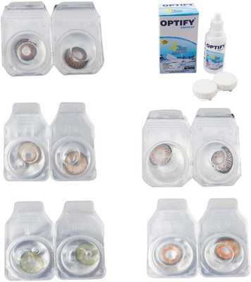 

Optify Combo Pack Monthly Color Contact Lens With Solution Monthly Contact Lens(0, Brown-Gold-Green-Grey-Honey, Pack of 5)