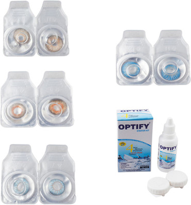 

Optify Combo Pack Monthly Color Contact Lens With Solution Monthly Contact Lens(0, Gold-Honey-Sea Blue-Blue Topaz, Pack of 4)