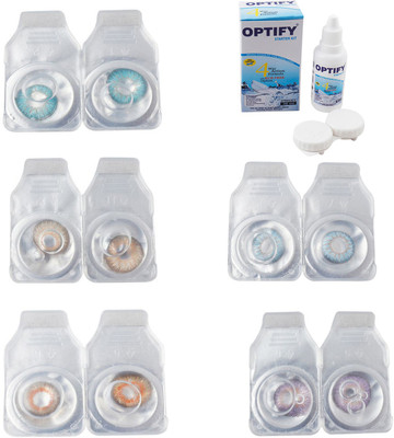 

Optify Combo Pack Monthly Color Contact Lens With Solution Monthly Contact Lens(0, Aqua-Gold-Honey-Sea Blue-Violet, Pack of 5)