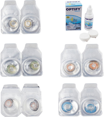 

Optify Combo Pack Monthly Color Contact Lens With Solution Monthly Contact Lens(0, Natural Grey-Green-Grey-Honey-Blue Topaz, Pack of 5)