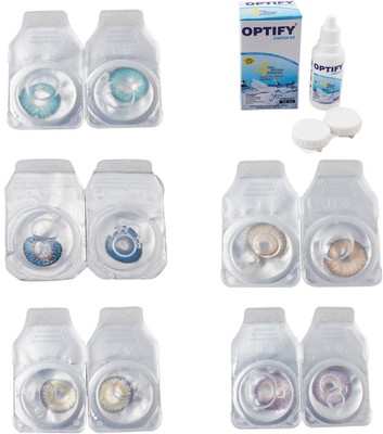 

Optify Combo Pack Monthly Color Contact Lens With Solution Monthly Contact Lens(0, Aqua-Blue-Natural Grey-Hazel-Violet, Pack of 5)