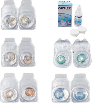 

Optify Combo Pack Monthly Color Contact Lens With Solution Monthly Contact Lens(0, Natural Grey-Gold-Honey-Green Turquoise-Blue Topaz, Pack of 5)
