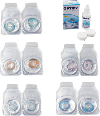 

Optify Combo Pack Monthly Color Contact Lens With Solution Monthly Contact Lens(0, Aqua-Honey-Sea Blue-Violet-Blue Topaz, Pack of 5)