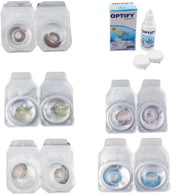 

Optify Combo Pack Monthly Color Contact Lens With Solution Monthly Contact Lens(0, Brown-Green-Grey-Violet-Blue Topaz, Pack of 5)