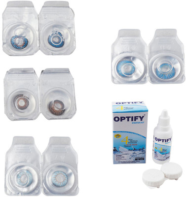 

Optify Combo Pack Monthly Color Contact Lens With Solution Monthly Contact Lens(0, Blue-Brown-Sea Blue-Blue Topaz, Pack of 4)
