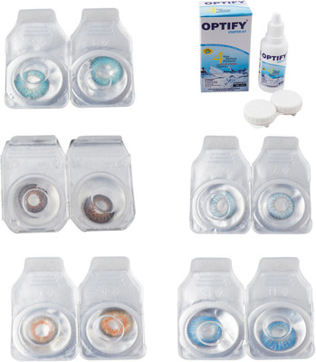 

Optify Combo Pack Monthly Color Contact Lens With Solution Monthly Contact Lens(0, Aqua-Brown-Honey-Sea Blue-Blue Topaz, Pack of 5)