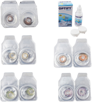 

Optify Combo Pack Monthly Color Contact Lens With Solution Monthly Contact Lens(0, Brown-Natural Grey-Green-Honey-Violet, Pack of 5)