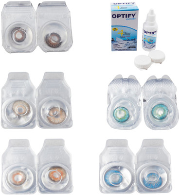 

Optify Combo Pack Monthly Color Contact Lens With Solution Monthly Contact Lens(0, Brown-Hazel-Honey-Green Turquoise-Blue Topaz, Pack of 5)