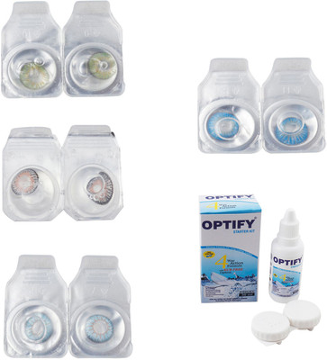 

Optify Combo Pack Monthly Color Contact Lens With Solution Monthly Contact Lens(0, Green-Grey-Sea Blue-Blue Topaz, Pack of 4)