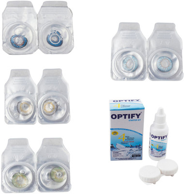 

Optify Combo Pack Monthly Color Contact Lens With Solution Monthly Contact Lens(0, Blue-Natural Grey-Green-Sea Blue, Pack of 4)