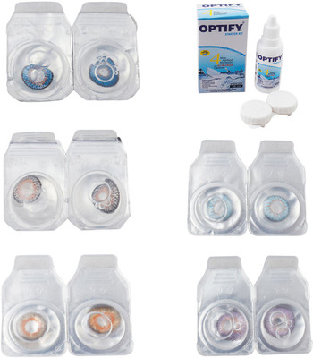 

Optify Combo Pack Monthly Color Contact Lens With Solution Monthly Contact Lens(0, Blue-Grey-Honey-Sea Blue-Violet, Pack of 5)