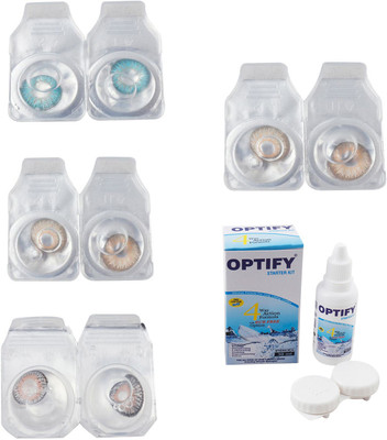 

Optify Combo Pack Monthly Color Contact Lens With Solution Monthly Contact Lens(0, Aqua-Gold-Grey-Hazel, Pack of 4)