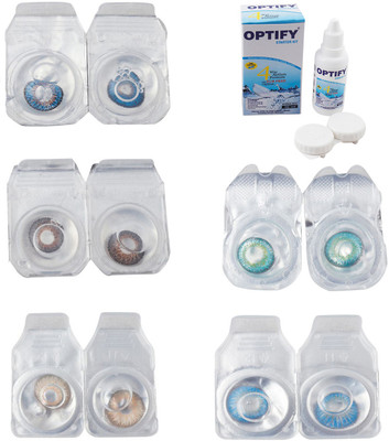 

Optify Combo Pack Monthly Color Contact Lens With Solution Monthly Contact Lens(0, Blue-Brown-Gold-Green Turquoise-Blue Topaz, Pack of 5)