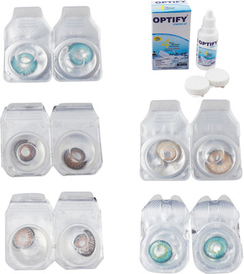 

Optify Combo Pack Monthly Color Contact Lens With Solution Monthly Contact Lens(0, Aqua-Brown-Grey-Hazel-Green Turquoise, Pack of 5)