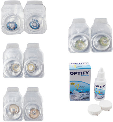 

Optify Combo Pack Monthly Color Contact Lens With Solution Monthly Contact Lens(0, Blue-Natural Grey-Gold-Green, Pack of 4)