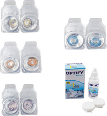 

Optify Combo Pack Monthly Color Contact Lens With Solution Monthly Contact Lens(0, Natural Grey-Honey-Violet-Blue Topaz, Pack of 4)