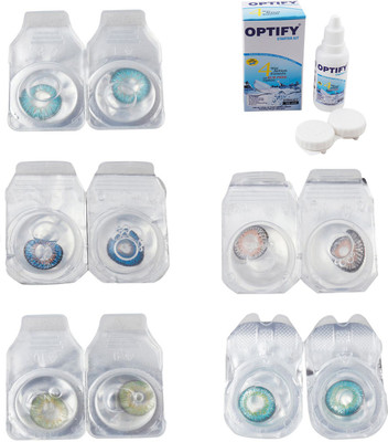 

Optify Combo Pack Monthly Color Contact Lens With Solution Monthly Contact Lens(0, Aqua-Blue-Green-Grey-Green Turquoise, Pack of 5)
