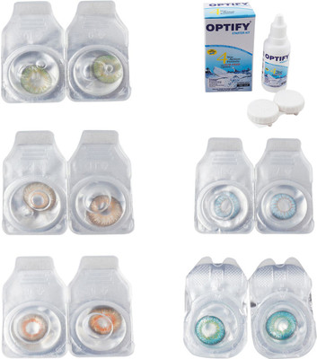 

Optify Combo Pack Monthly Color Contact Lens With Solution Monthly Contact Lens(0, Green-Hazel-Honey-Sea Blue-Green Turquoise, Pack of 5)