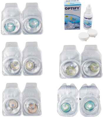 

Optify Combo Pack Monthly Color Contact Lens With Solution Monthly Contact Lens(0, Aqua-Natural Grey-Gold-Green-Green Turquoise, Pack of 5)