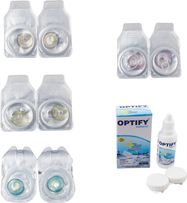 

Optify Combo Pack Monthly Color Contact Lens With Solution Monthly Contact Lens(0, Natural Grey-Green-Green Turquoise-Violet, Pack of 4)