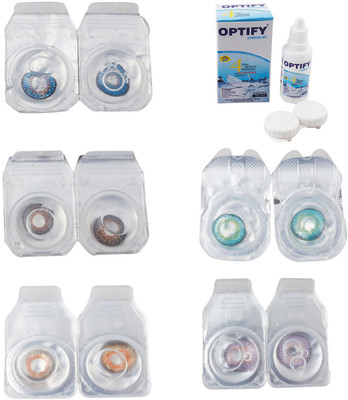 

Optify Combo Pack Monthly Color Contact Lens With Solution Monthly Contact Lens(0, Blue-Brown-Honey-Green Turquoise-Violet, Pack of 5)