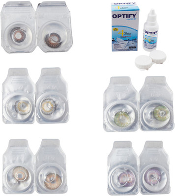 

Optify Combo Pack Monthly Color Contact Lens With Solution Monthly Contact Lens(0, Brown-Natural Grey-Gold-Green-Violet, Pack of 5)