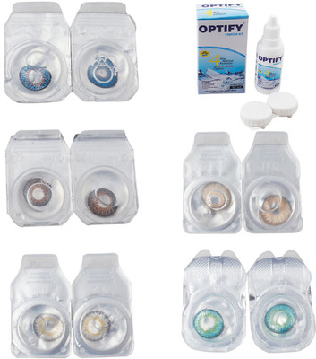 

Optify Combo Pack Monthly Color Contact Lens With Solution Monthly Contact Lens(0, Blue-Brown-Natural Grey-Gold-Green Turquoise, Pack of 5)