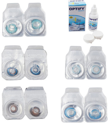 

Optify Combo Pack Monthly Color Contact Lens With Solution Monthly Contact Lens(0, Aqua-Blue-Brown-Sea Blue-Blue Topaz, Pack of 5)
