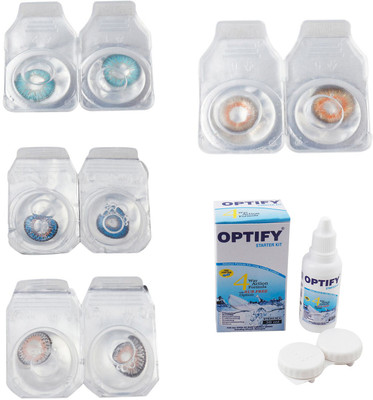 

Optify Combo Pack Monthly Color Contact Lens With Solution Monthly Contact Lens(0, Aqua-Blue-Grey-Honey, Pack of 4)