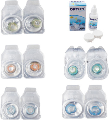 

Optify Combo Pack Monthly Color Contact Lens With Solution Monthly Contact Lens(0, Green-Honey-Sea Blue-Green Turquoise-Blue Topaz, Pack of 5)