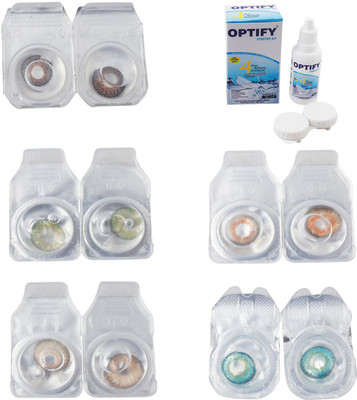 

Optify Combo Pack Monthly Color Contact Lens With Solution Monthly Contact Lens(0, Brown-Green-Hazel-Honey-Green Turquoise, Pack of 5)
