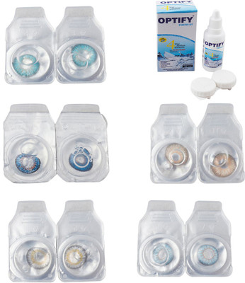 

Optify Combo Pack Monthly Color Contact Lens With Solution Monthly Contact Lens(0, Aqua-Blue-Natural Grey-Gold-Sea Blue, Pack of 5)