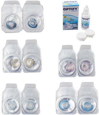 

Optify Combo Pack Monthly Color Contact Lens With Solution Monthly Contact Lens(0, Blue-Natural Grey-Sea Blue-Violet-Blue Topaz, Pack of 5)