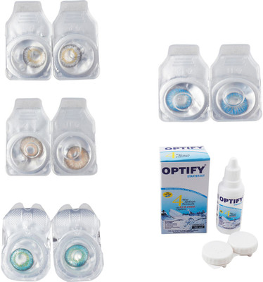 

Optify Combo Pack Monthly Color Contact Lens With Solution Monthly Contact Lens(0, Natural Grey-Gold-Green Turquoise-Blue Topaz, Pack of 4)