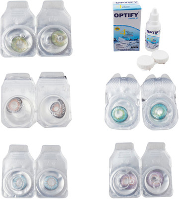 

Optify Combo Pack Monthly Color Contact Lens With Solution Monthly Contact Lens(0, Green-Grey-Sea Blue-Green Turquoise-Violet, Pack of 5)