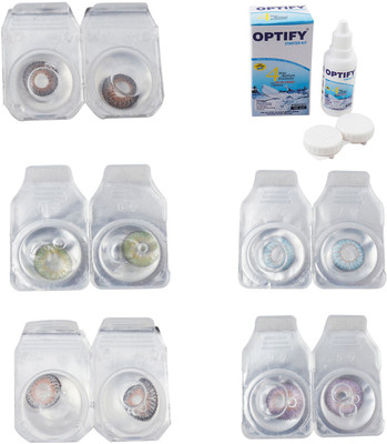 

Optify Combo Pack Monthly Color Contact Lens With Solution Monthly Contact Lens(0, Brown-Green-Grey-Sea Blue-Violet, Pack of 5)