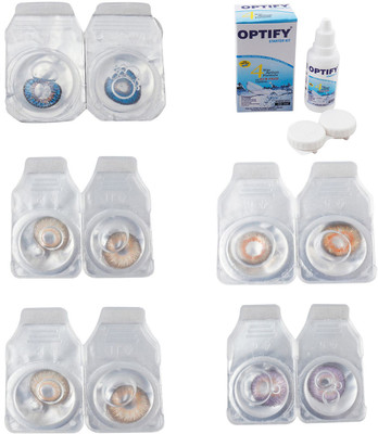 

Optify Combo Pack Monthly Color Contact Lens With Solution Monthly Contact Lens(0, Blue-Gold-Hazel-Honey-Violet, Pack of 5)