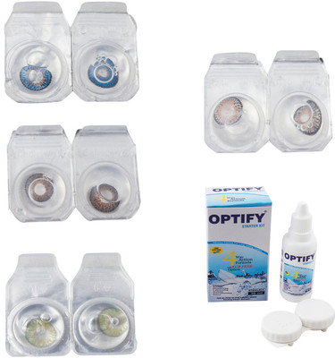 

Optify Combo Pack Monthly Color Contact Lens With Solution Monthly Contact Lens(0, Blue-Brown-Green-Grey, Pack of 4)