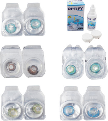 

Optify Combo Pack Monthly Color Contact Lens With Solution Monthly Contact Lens(0, Aqua-Brown-Green-Green Turquoise-Blue Topaz, Pack of 5)