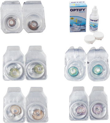 

Optify Combo Pack Monthly Color Contact Lens With Solution Monthly Contact Lens(0, Brown-Green-Hazel-Green Turquoise-Violet, Pack of 5)