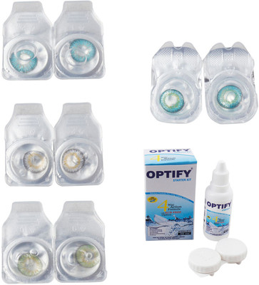 

Optify Combo Pack Monthly Color Contact Lens With Solution Monthly Contact Lens(0, Aqua-Natural Grey-Green-Green Turquoise, Pack of 4)