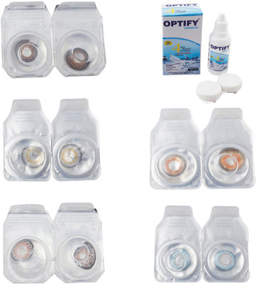 

Optify Combo Pack Monthly Color Contact Lens With Solution Monthly Contact Lens(0, Brown-Natural Grey-Grey-Honey-Sea Blue, Pack of 5)